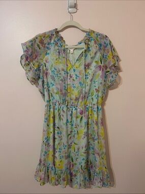 Women’s Floral Ruffle Hem Dress - Pastel Multicolor